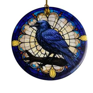 NWT 3" Tall Ceramic Mystical Raven Christmas Ornament with Gold Ribbon